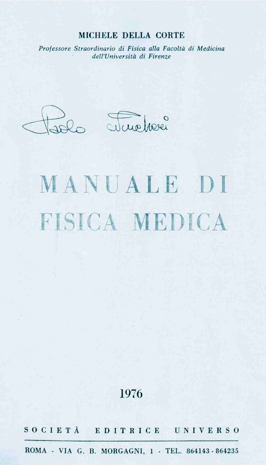 Frontespizio del Manuale di fisica medica con firma autografa di Paolo Nincheri